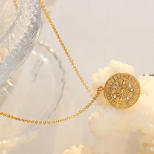316L Stainless Steel 18K Gold Plated Vintage Embossed Zircon Zodiac Pendant Necklace - Image 4