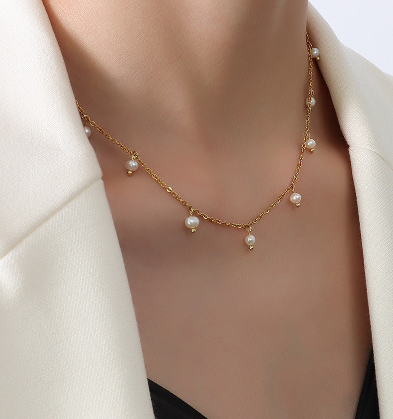 316L Stainless Steel 18K Gold Plated Vintage Freshwater Pearl Necklace - Image 1