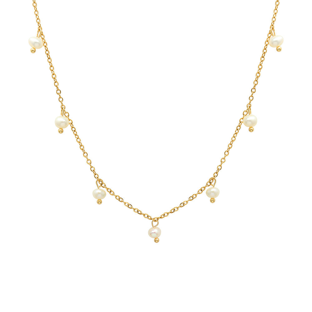 316L Stainless Steel 18K Gold Plated Vintage Freshwater Pearl Necklace - Image 3