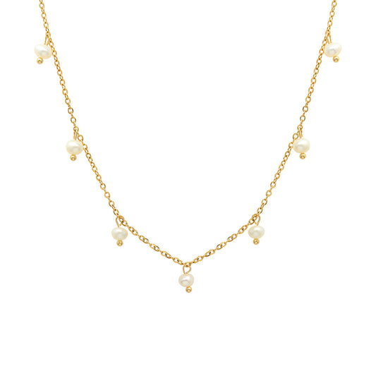 316L Stainless Steel 18K Gold Plated Vintage Freshwater Pearl Necklace - Image 3