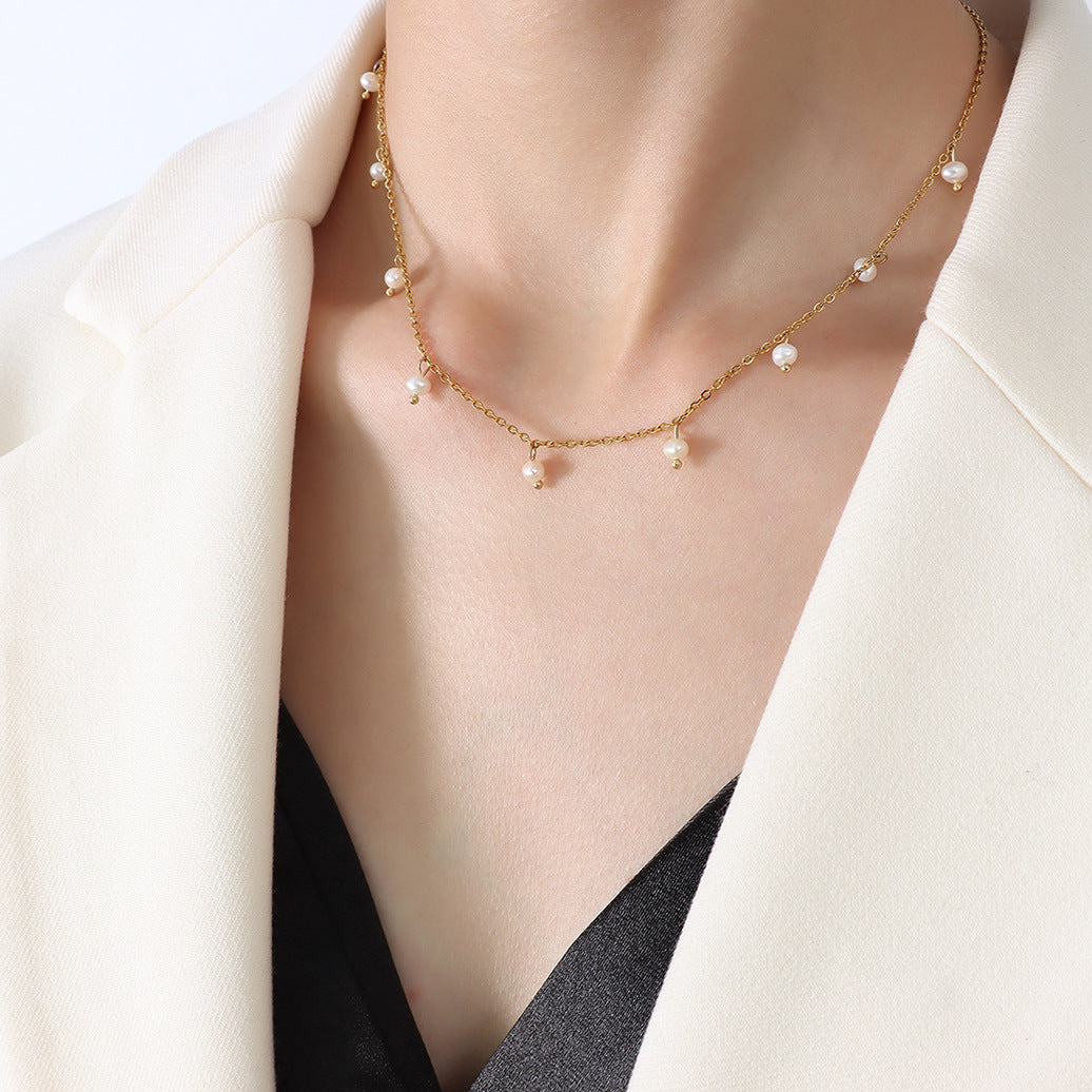 316L Stainless Steel 18K Gold Plated Vintage Freshwater Pearl Necklace - Image 5