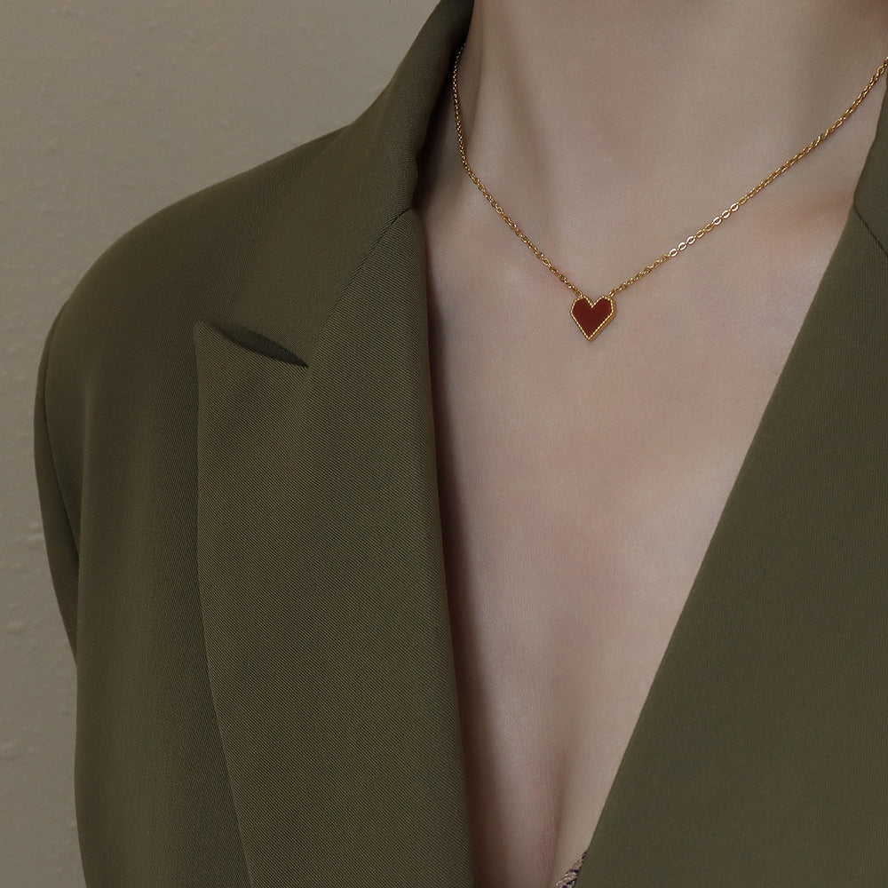 316L Stainless Steel 18K Gold Plated Vintage Love Heart Collarbone Necklace - Image 1