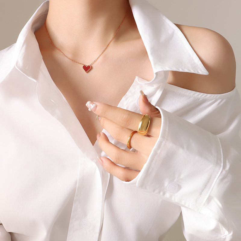 316L Stainless Steel 18K Gold Plated Vintage Love Heart Collarbone Necklace - Image 4