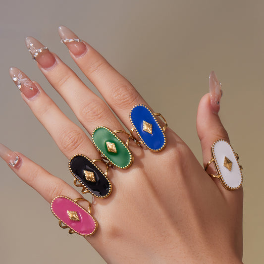 316L Stainless Steel 18K Gold Plated Vintage Multicolor Enamel Double Layer Open Ring - Image 2