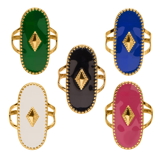 316L Stainless Steel 18K Gold Plated Vintage Multicolor Enamel Double Layer Open Ring - Image 7