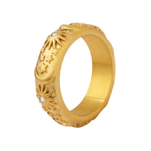 316L Stainless Steel 18K Gold Plated Vintage Palace Style Zircon Sun & Moon Ring - Image 7