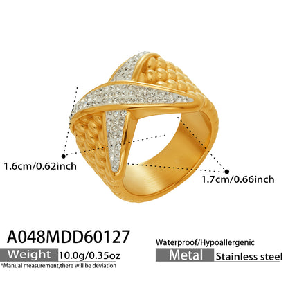 316L Stainless Steel 18K Gold Plated Vintage Textured Sparkle Ring - Image 5