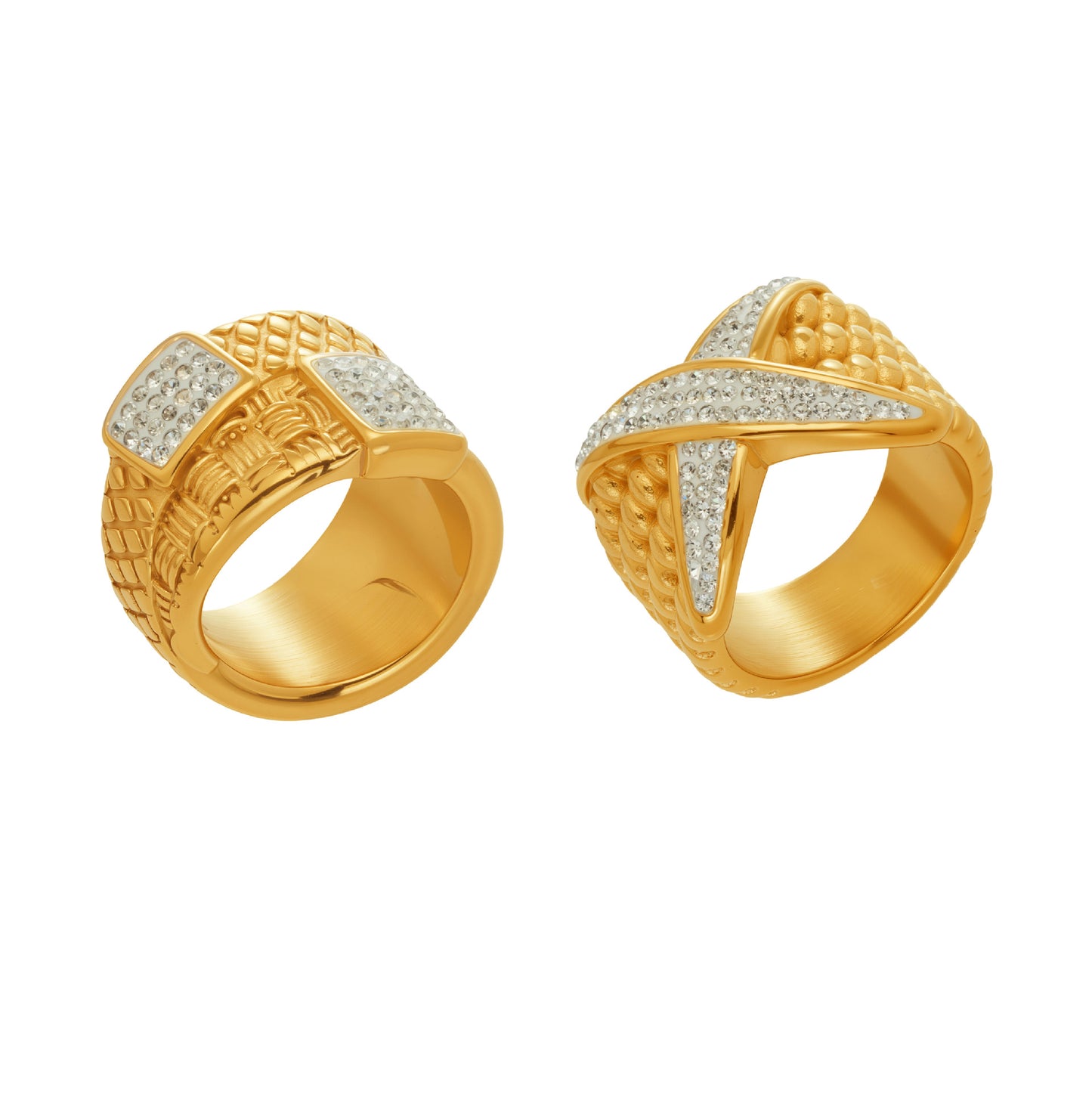 316L Stainless Steel 18K Gold Plated Vintage Textured Sparkle Ring - Image 6