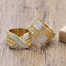 316L Stainless Steel 18K Gold Plated Vintage Textured Sparkle Ring - Image 9