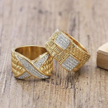 316L Stainless Steel 18K Gold Plated Vintage Textured Sparkle Ring - Image 9