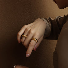 316L stainless steel 18K Gold Plated Vintage Thick Ribbed Ring modeled styling view for wholesale ring buyers