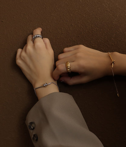 316L Stainless Steel 18K Gold Plated Vintage Thick Ribbed Ring - Image 5