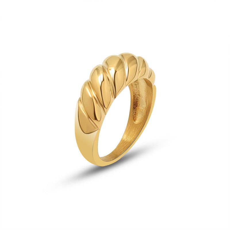 316L Stainless Steel 18K Gold Plated Vintage Thick Ribbed Ring - Image 6