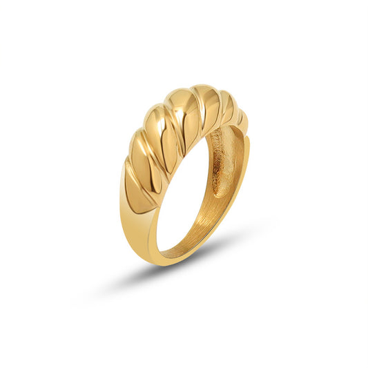 316L Stainless Steel 18K Gold Plated Vintage Thick Ribbed Ring - Image 6