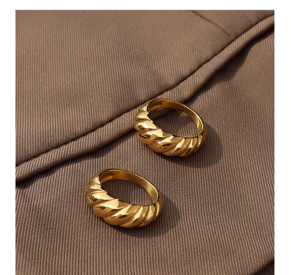 316L Stainless Steel 18K Gold Plated Vintage Thick Ribbed Ring - Image 7