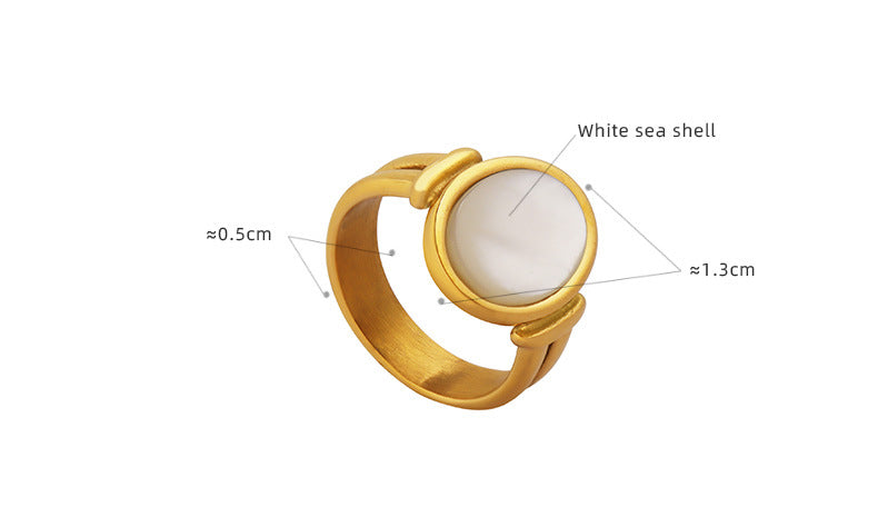 316L Stainless Steel 18K Gold Plated Vintage White Mother-of-Pearl Ring - Image 5