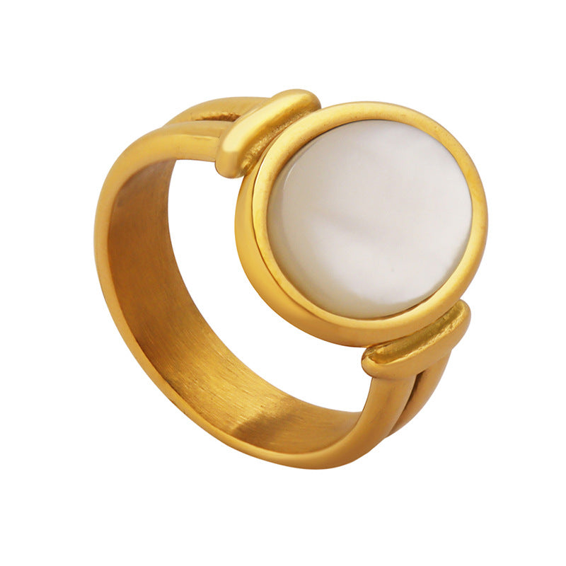 316L Stainless Steel 18K Gold Plated Vintage White Mother-of-Pearl Ring - Image 6