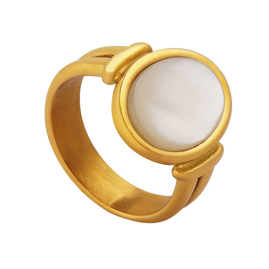 316L Stainless Steel 18K Gold Plated Vintage White Mother-of-Pearl Ring - Image 6