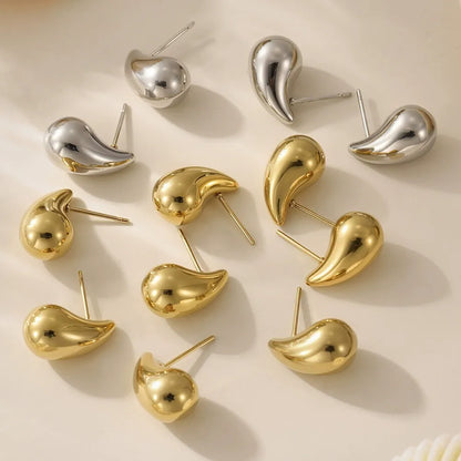 316L Stainless Steel 18K Gold Plated Waterdrop Hollow Stud Earrings - Image 2