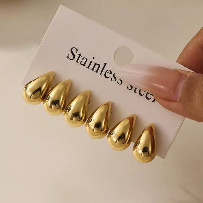 316L Stainless Steel 18K Gold Plated Waterdrop Hollow Stud Earrings - Image 4