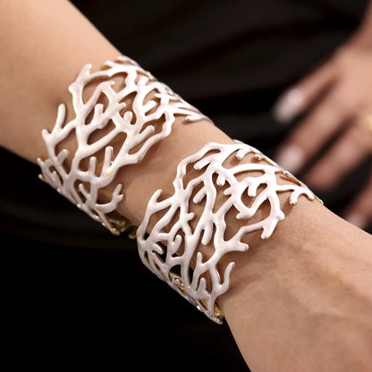 316L Stainless Steel 18K Gold Plated Wide Enamel Open Bracelet - Image 3