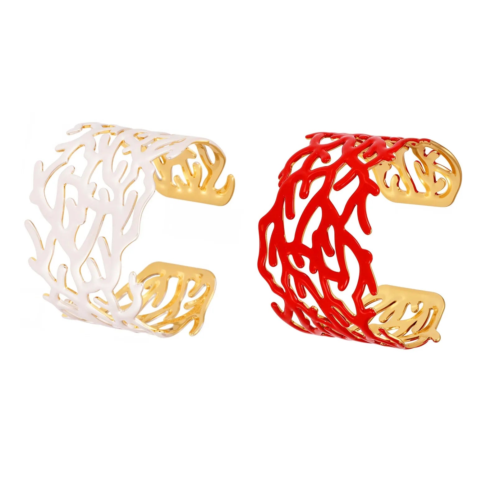 316L Stainless Steel 18K Gold Plated Wide Enamel Open Bracelet - Image 5