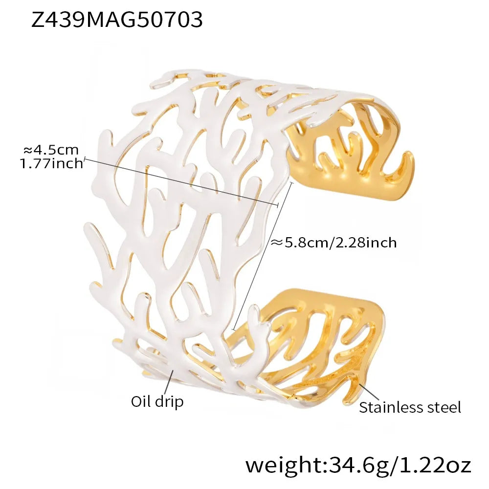 316L Stainless Steel 18K Gold Plated Wide Enamel Open Bracelet - Image 6