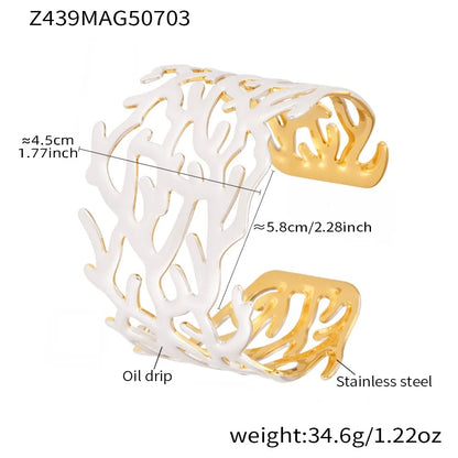 316L Stainless Steel 18K Gold Plated Wide Enamel Open Bracelet - Image 6