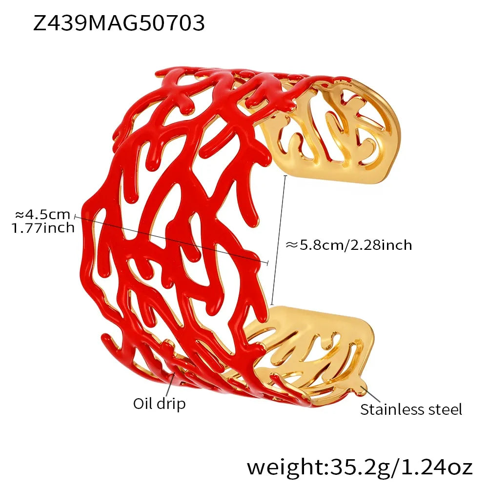 316L Stainless Steel 18K Gold Plated Wide Enamel Open Bracelet - Image 7