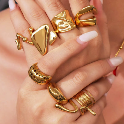 316L Stainless Steel 18K Gold Plated Wide Hollow Minimalist Open Ring - Image 1