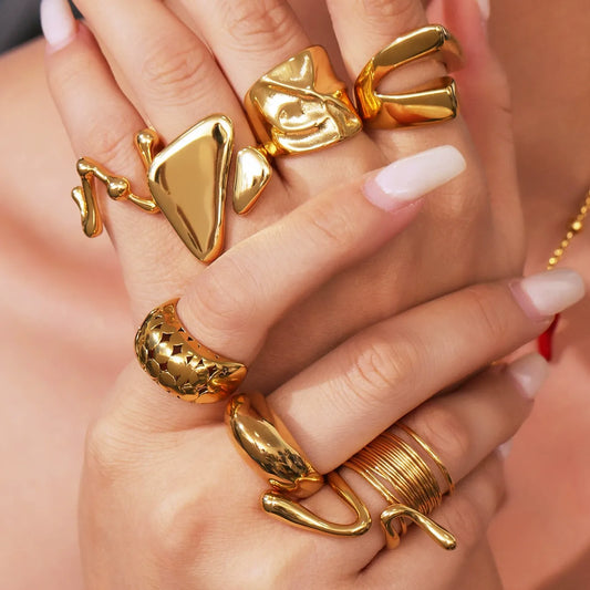 316L Stainless Steel 18K Gold Plated Wide Hollow Minimalist Open Ring - Image 1