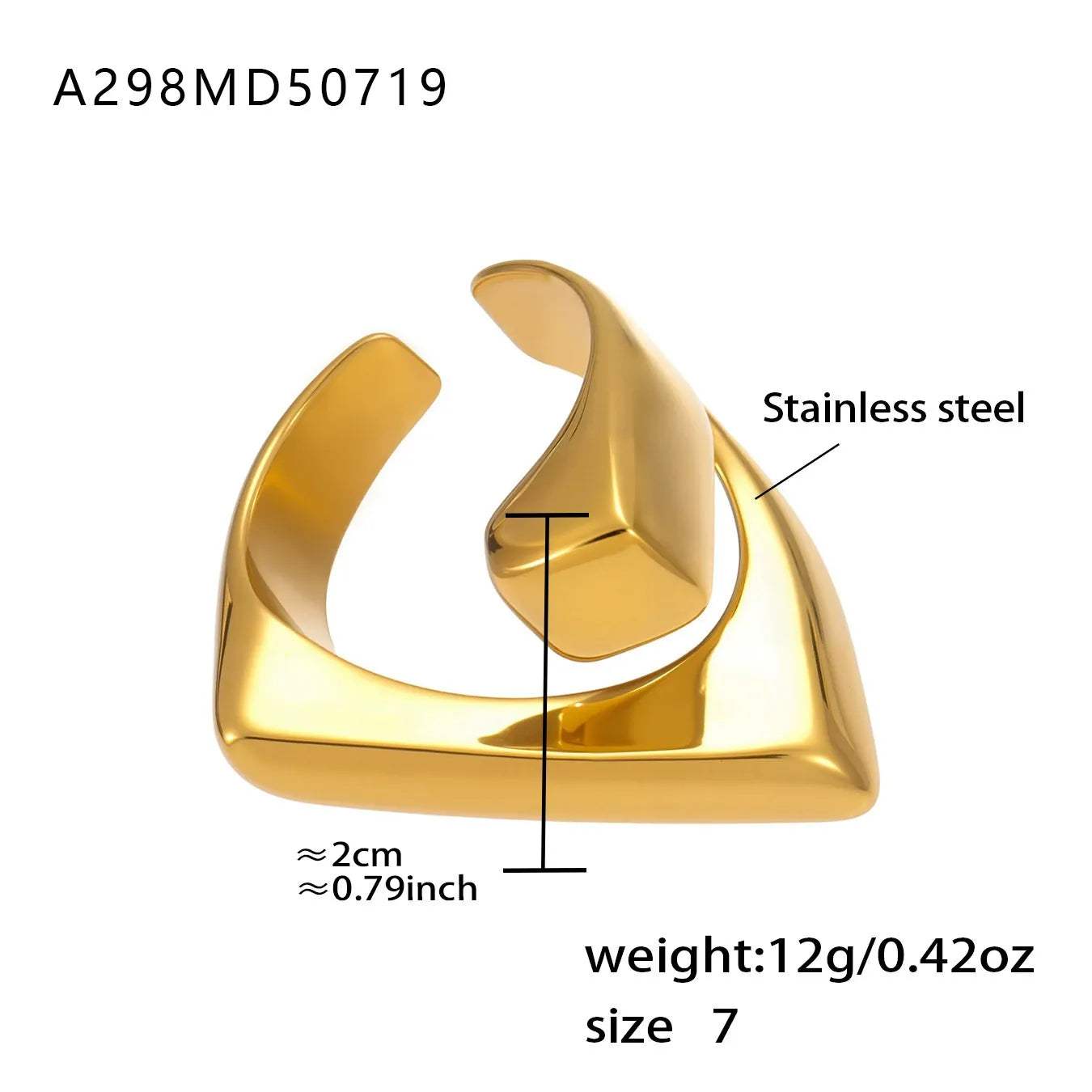 316L Stainless Steel 18K Gold Plated Wide Hollow Minimalist Open Ring - Image 11
