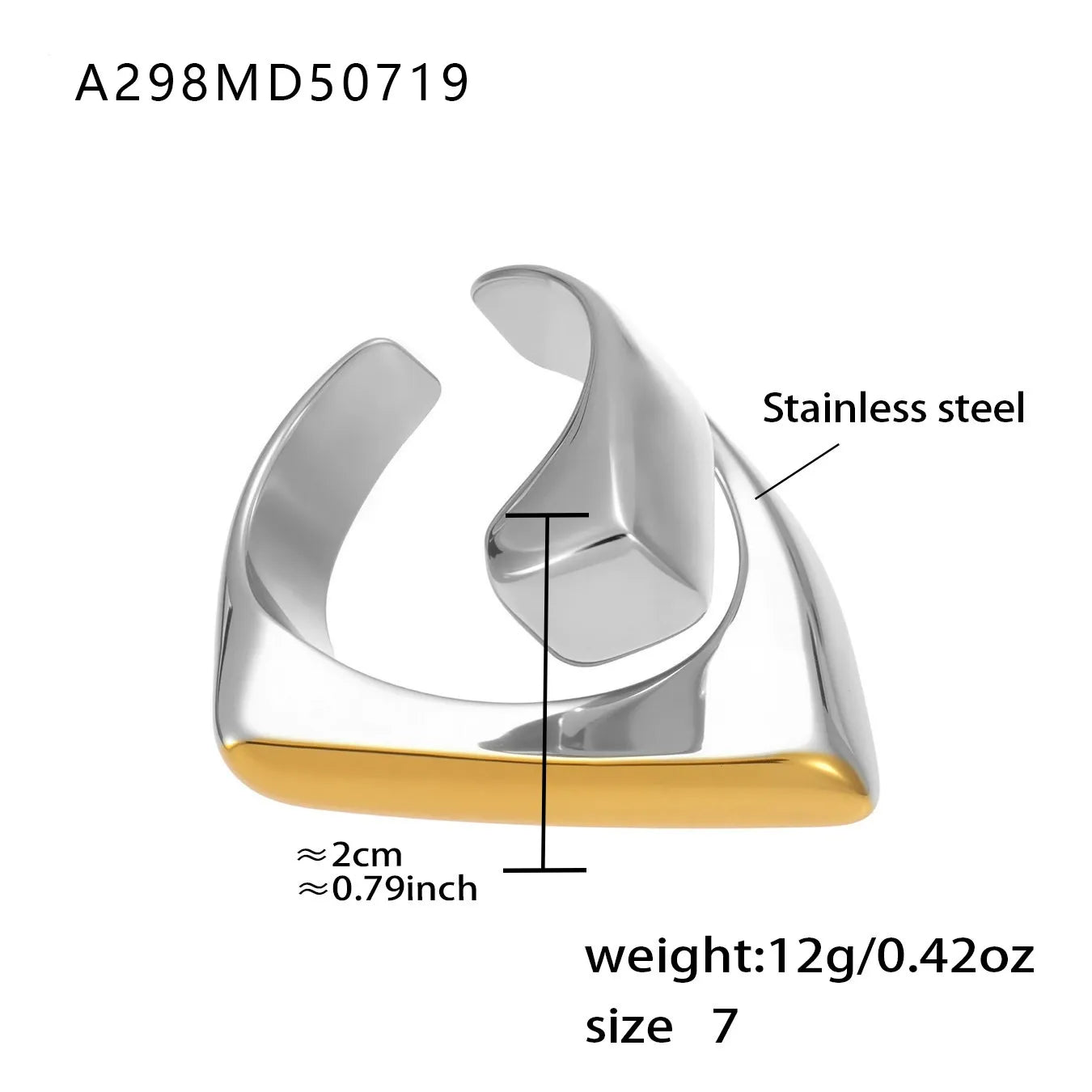316L Stainless Steel 18K Gold Plated Wide Hollow Minimalist Open Ring - Image 13