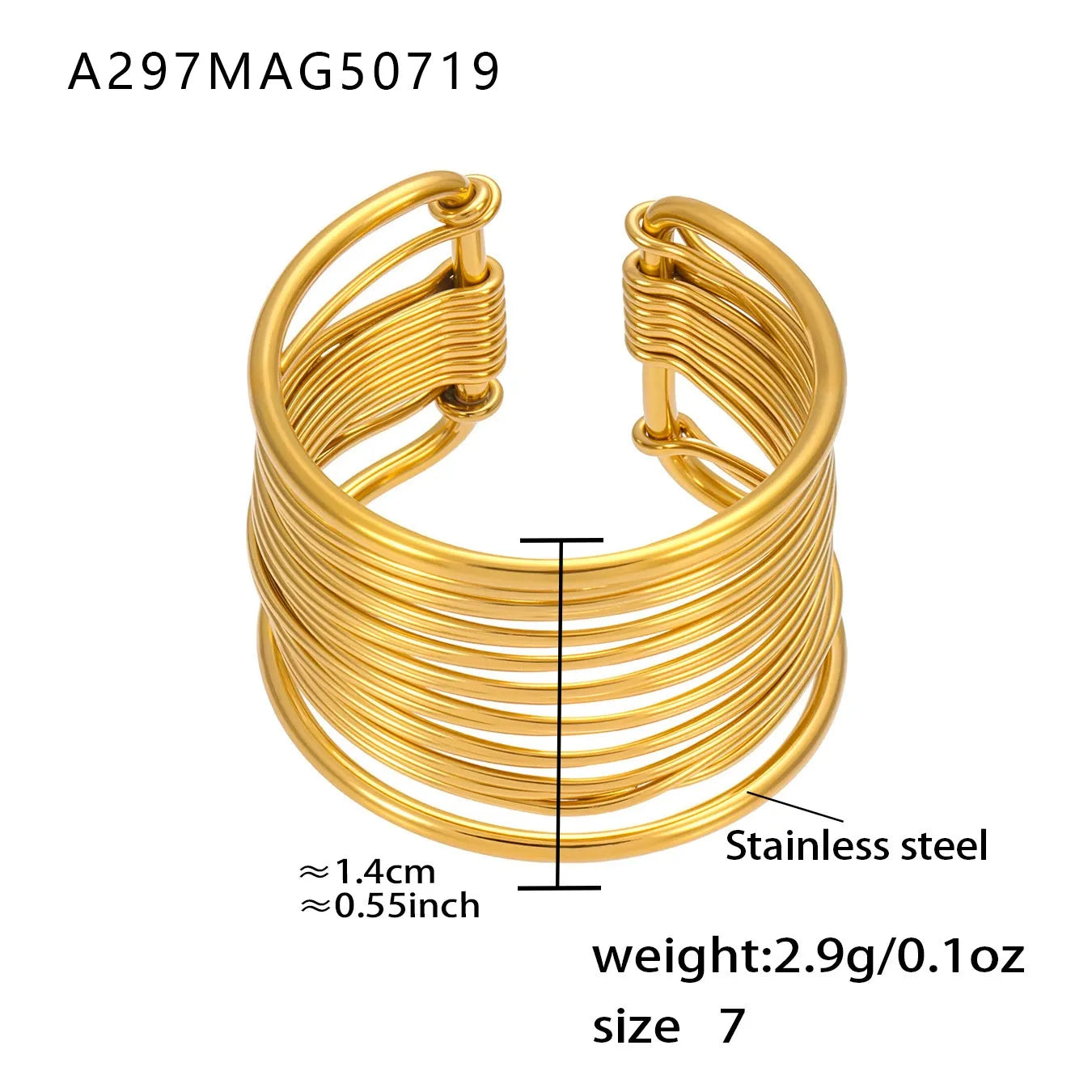 316L Stainless Steel 18K Gold Plated Wide Hollow Minimalist Open Ring - Image 14