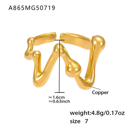 316L Stainless Steel 18K Gold Plated Wide Hollow Minimalist Open Ring - Image 16