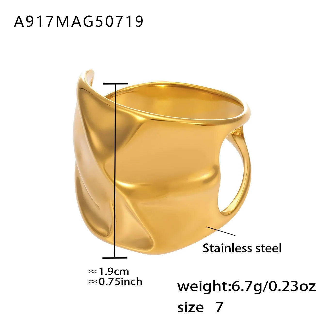 316L Stainless Steel 18K Gold Plated Wide Hollow Minimalist Open Ring - Image 18