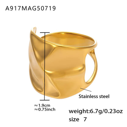 316L Stainless Steel 18K Gold Plated Wide Hollow Minimalist Open Ring - Image 18