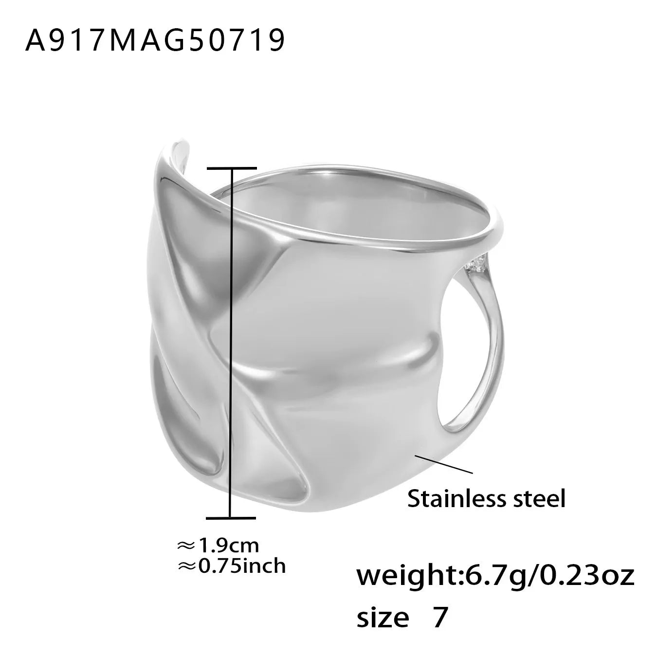 316L Stainless Steel 18K Gold Plated Wide Hollow Minimalist Open Ring - Image 19