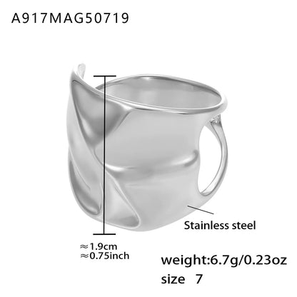 316L Stainless Steel 18K Gold Plated Wide Hollow Minimalist Open Ring - Image 19