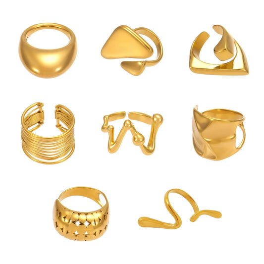 316L Stainless Steel 18K Gold Plated Wide Hollow Minimalist Open Ring - Image 2