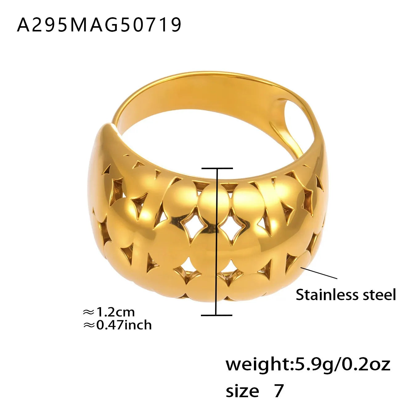 316L Stainless Steel 18K Gold Plated Wide Hollow Minimalist Open Ring - Image 20