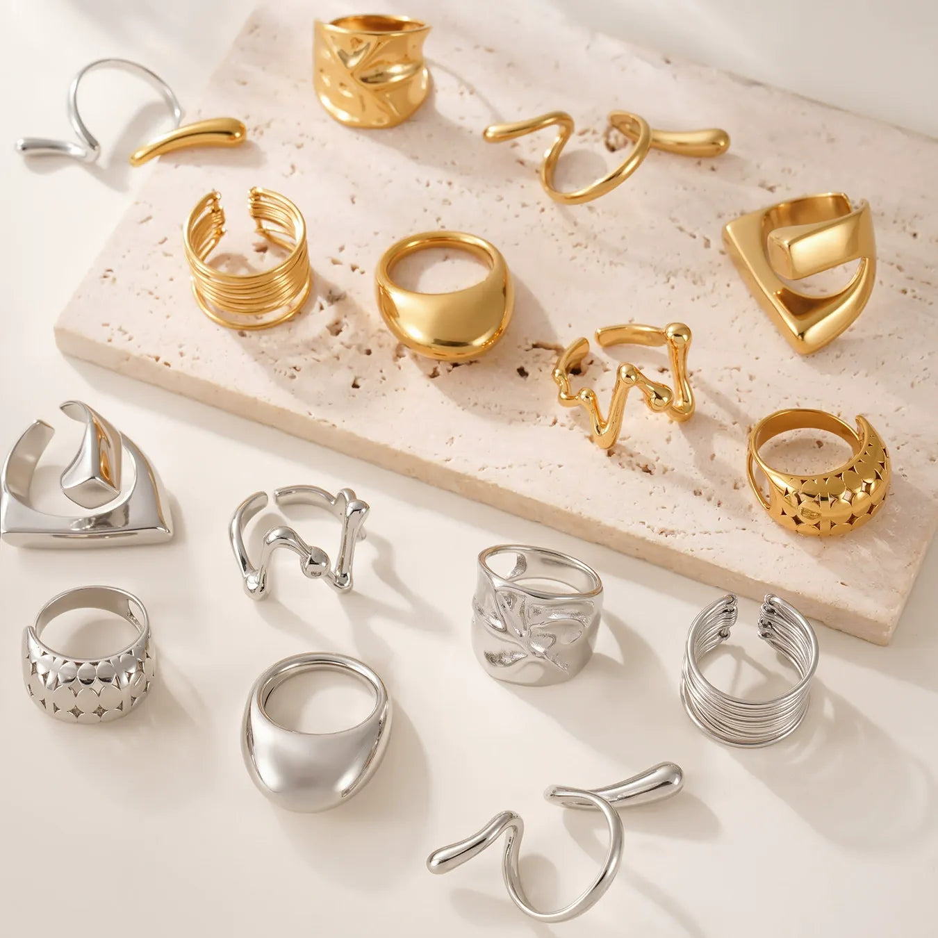 316L Stainless Steel 18K Gold Plated Wide Hollow Minimalist Open Ring - Image 23