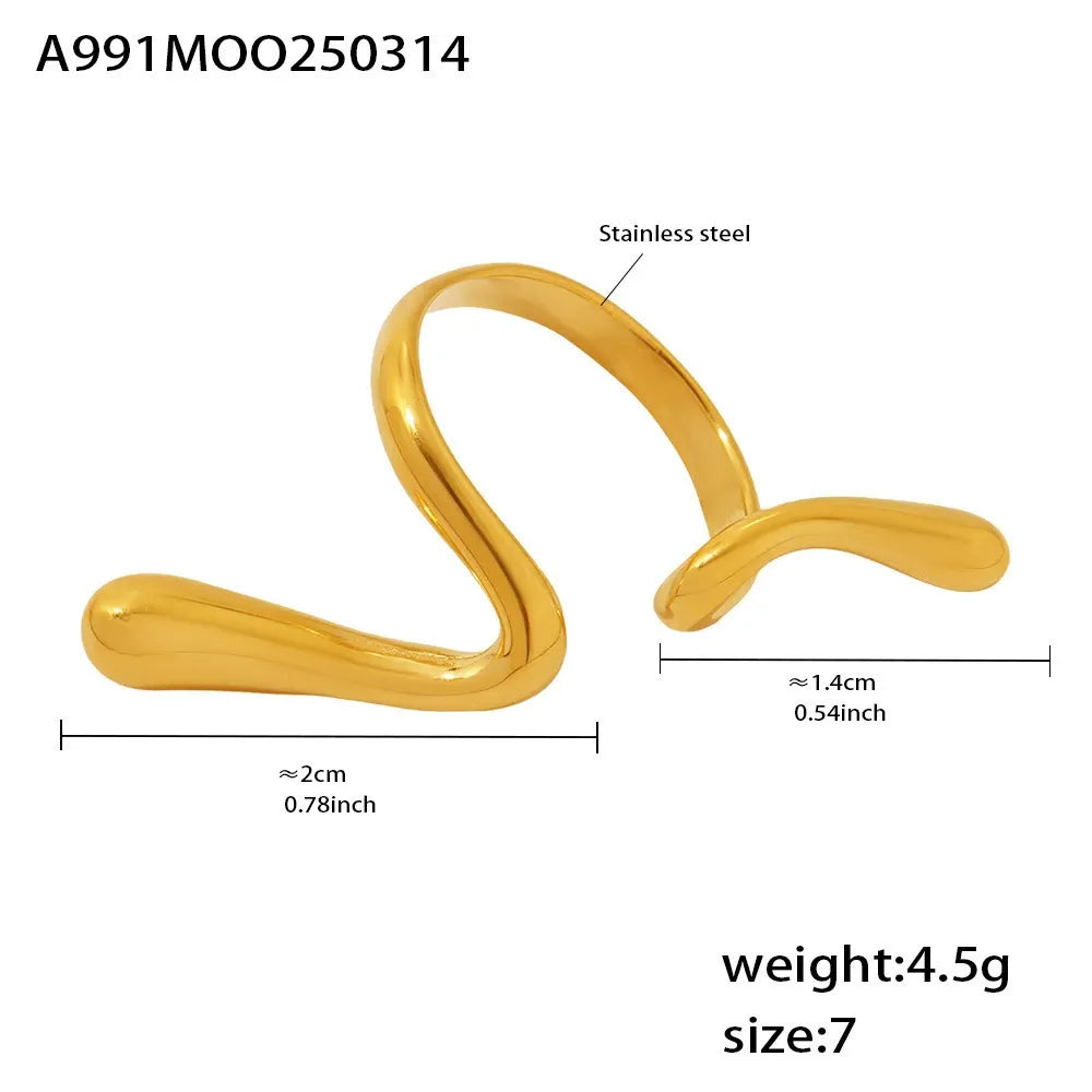 316L Stainless Steel 18K Gold Plated Wide Hollow Minimalist Open Ring - Image 3