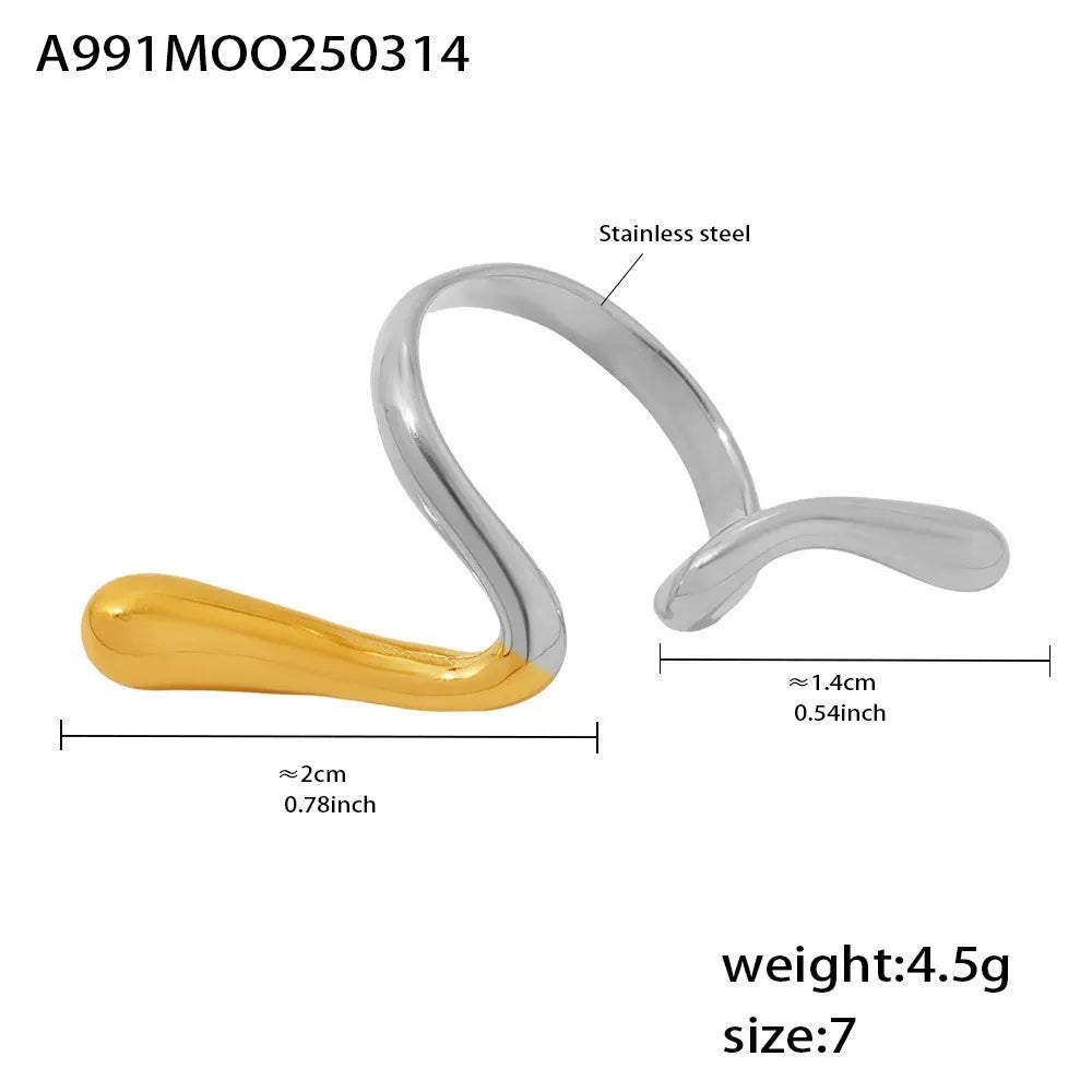 316L Stainless Steel 18K Gold Plated Wide Hollow Minimalist Open Ring - Image 5