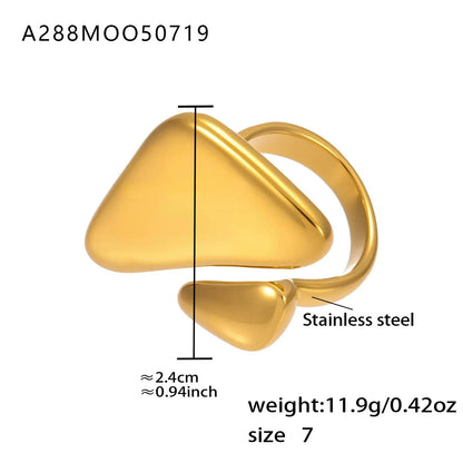316L Stainless Steel 18K Gold Plated Wide Hollow Minimalist Open Ring - Image 8