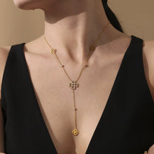316L Stainless Steel 18K Gold Plated Zircon Four-Leaf Clover Tassel Necklace & Bracelet - Image 2