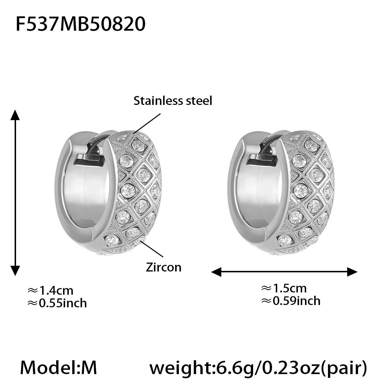 316L Stainless Steel 18K Gold Plated Zircon Inlaid Quilted Round Huggie Hoop Earrings - Image 4
