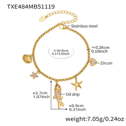 316L Stainless Steel 18K Gold Plated Zircon Koi Fish Star Heart Necklace & Bracelet Set - Image 3