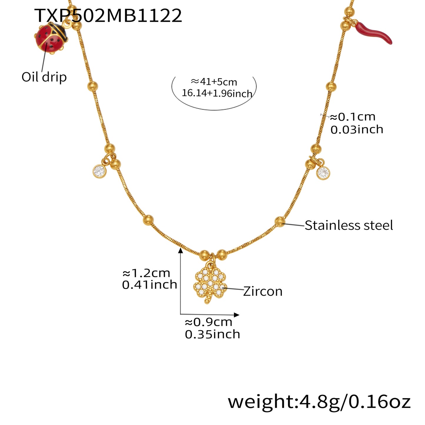 316L Stainless Steel 18K Gold Plated Zircon Lucky Clover Snake Chain Jewelry - Image 1