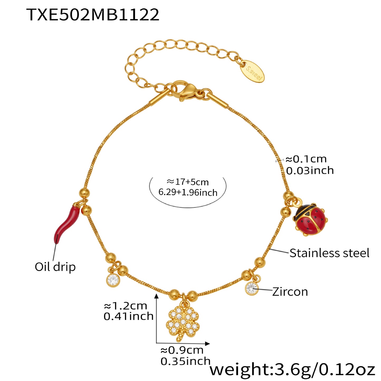 316L Stainless Steel 18K Gold Plated Zircon Lucky Clover Snake Chain Jewelry - Image 2
